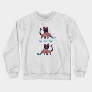 Cute blue dinosaur in red Christmas sweater Crewneck Sweatshirt